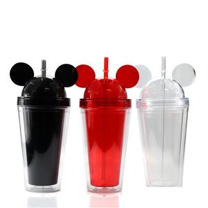 Tumblers 8 Farben 15 Unzen Acryl Tumbler mit Dome-Deckel plus ST Doppelwandiger klarer Kunststoff-Mäuse-Ohr-wiederverwendbarer süßer Getränkebecher Drop Delive Dhgo0