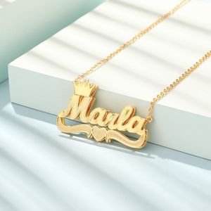 Colares Coração de coroa personalizada Pingente de nomes personalizados de camada dupla Chain Chain de Gold Double Plated Chain Charmewelry