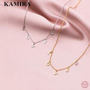 Halsband Kamira 925 Sterling Silver Korean Letter Love Zircon Link Chain Pendientes Necklace For Women Wedding Charms Fine Choker Jewelry