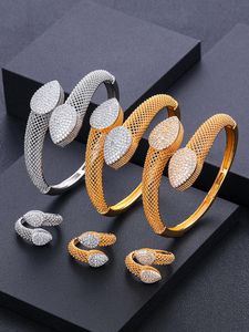 Armbangles ACKING LUXURY UNIKA AFRIKANSKA Bangle Ring Set Smyckesuppsättningar för kvinnor Bröllop kubik zirkonkristall cz dubai brud smyckesuppsättning