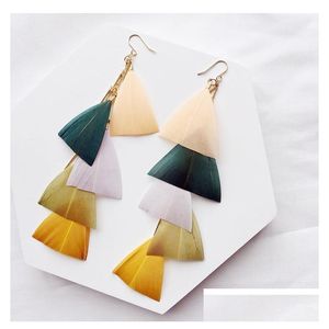 Charm Fashion Colorf Feather örhängen för kvinnor Temperament Bohemian Long Tassel Girls Party Jewelry Gift Drop Delivery DH6QZ