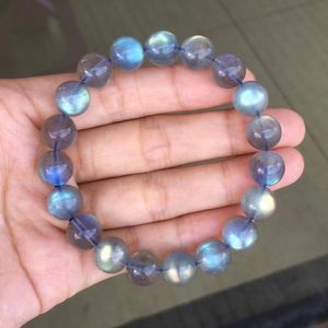 Bangles Natural Rainbow Labradorite Blue Light Clear Round Beads Bracelet Women Men 10mm 11mm 12mm 13mm 14mm Labradorite Moonstone AAAAA