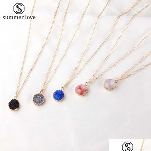 Pendant Necklaces Arrival Nature Resin Druzy Necklace For Women Double Layer Geometry Small Fashion Jewelry Drop Delivery Pendants Dhges
