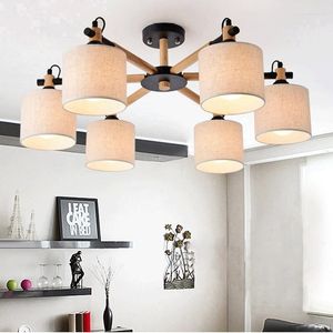 Pendant Lamps Nordic Wood Ceiling Lights For Living Room Bedroom Solid Fabric Lamp In Japan Style Surface Mount E27