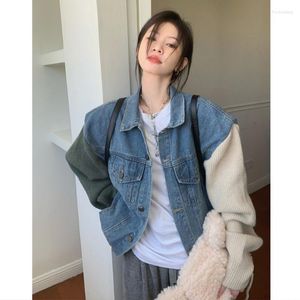 Giacche da donna Y2k Streetwear Denim Donna Harajuku Cappotto lavorato a maglia patchwork oversize coreano Abiti casual vintage hip-hop