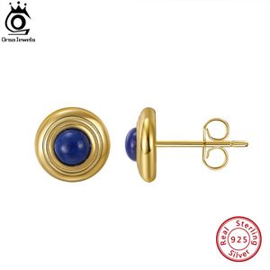 Stud ORSA JEWELS 925 Sterling Silver 100% Natural Lapis Lazuli Stud Earrings for Women and Girls Fine Jewelry Gift GME30