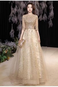 Mother Of The Bride Dresses Elegant Jewel Neck Long Sleeves Lace Appliques Crystal Beads Evening Gowns Wear Wedding Guest African Bridesmaid Dress 403