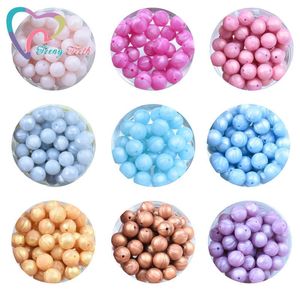 CRISTAL 100 PCS 1215mm Silicone redondo contas de dentição Diy Chain Chain Chain Jóias Teether Chewable PERLE BEADS BPA FREE