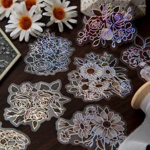 Presentförpackning 20 datorer Dark Floral Laser Silver Material Dekorativa PET -klistermärken Craft DIY Handgjorda Scrapbooking Collage Journal Supplies