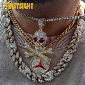 Necklaces New Iced Out Bling Pirate Skull Pendant Necklaces Gold Silver Color 5A Zircon Letters Live Alone Necklaces Men's Hip Hop Jewelry