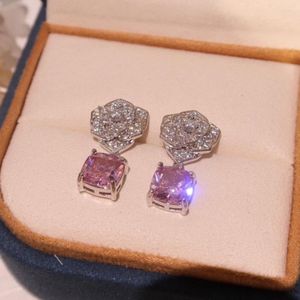 Dingle örhängen ren 925 sterling silver hängande rosa kristall blomma droppdesigner för kvinnor lyxsmycken