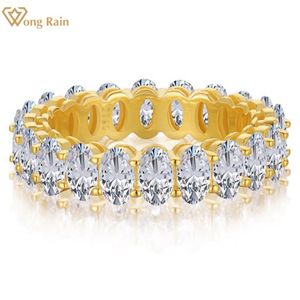 Bulbos Wong Rain 100% Sterling Sier Oval Diamantes de alto carbono anel de ouro amarelo para mulheres Banda de joalheria fina atacado