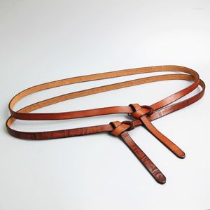 Cinture in vera pelle Decor Cintura sottile in vita Nodo morbido di alta qualità Abito semplice vintage Cravatta stretta 15mm