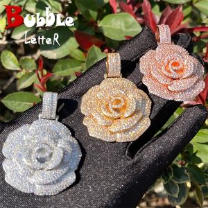 Chokers Bubble Letter Iced Out Pendant Rose Flower Necklace For Women Hip Hop Charms Cubic Zircon Fashion Jewery Gold Color 230519