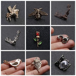 Animal Insect Series Bee/Flower/Bird/Deer Enamel Brooch Collar Needle Men and Eomen Shirt Collar Clip Pin Clothing Decoration