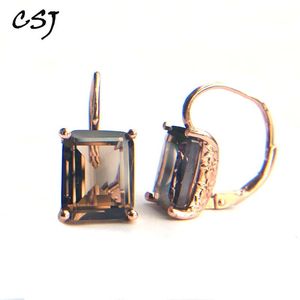 Stud CSJ Smoky Quartz Gemstone Earring Sterling 925 Silver Octagon 9*11mm 8CT Fine Jewelry for Women Lady eller Mother Party Presentlåda