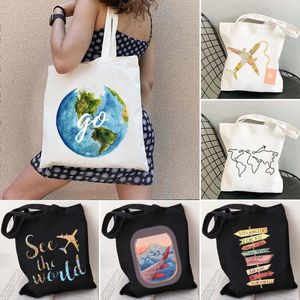 الأكياس المسائية World Traveler Sunset Airplane Window Window Cute Women's Shopping Book Bage Eco Travel Counter Shopper Canvas