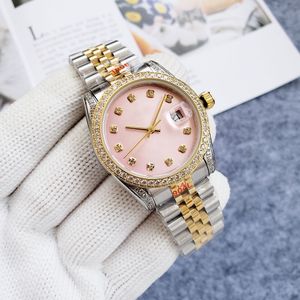 남성 디자이너 시계 완전 자동 기계 시계 36mm 여자 시계 핑크 다이아몬드 케이스 패션 손목 시계