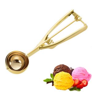 Ice Cream Tools Gold Spoon Stainless Steel Cookie Scoop Icecream Kitchen Sticks Mashed Potatoes Watermelon 1PCS 230520