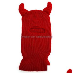 Cycling Caps Masks Ox Horn Clava Fl Face Er Ski Mask Bonnet 3 Hos Winter Warm Party Knit Beanies Hats Halloween Gift Drop Delivery Dhr9P