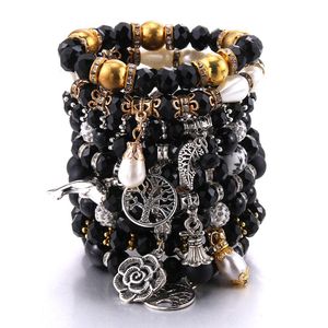 Bangle Ny 10st Mixed Black Crystal Stone Pärlade armband Kvinnor Fashion Color Harts Armband Luxury SMycken Partihandel gratis frakt