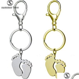 Key Rings Personalized Custom Baby Birthday Foot Keychain Stainless Steel Engraved Name Date Footprint Keyrings For Mom Mothers Day Dh9Ku