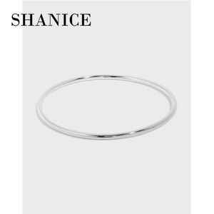 Bangle Shanice S999 Sterling Silver Korean Ins Niche Design Minimalist 2.2mm Geometric Glossy Plain Silver Bangle Wire Wrap Girl Gift