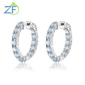 Küpe GZ Zongfa 925 STERLING Gümüş Klipli Küpe Kadınlar Rhodyum Kaplamalı Doğal Mavi Topaz Renkli Küçük Çember Küpe Güzel Takı