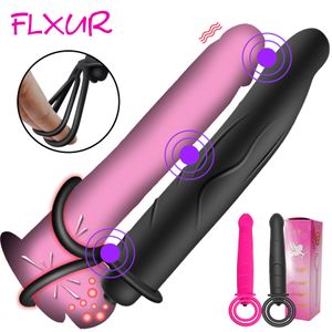 Adult Toys FLXUR Double Penetration Vibrator Sex Toys For Couples Strapon Dildo Vibrator Strap On Penis Sex Toys For Women Man 230519