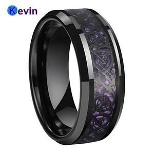 Pierścienie Black Dragon Ring Wedding Ring Tungsten z fioletową wkładką z włókna węglowego