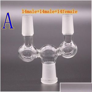 Rökande rör 4 Stiladapter HOOFAHS 14mm 18mm hane till tvilling Kvinnliga rullgardinsmenyn DUBBEL GLASS BONG LEVERANSHEM DHNNW