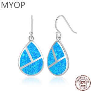 Knot MYOP 925 Sterling Silver Long Earrings For Women Cute Blue White Fire Opal Pyriform Earrings Simple Female Drop Earrings