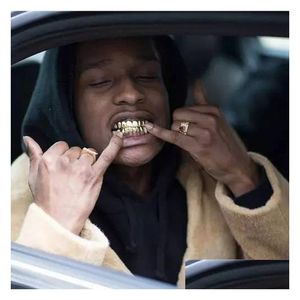 Grillz tandgrillar herrar guldpläterade topp- och botten tänder grillz set guldenteeth hip hop smycken droppleverans kropp dhaxk