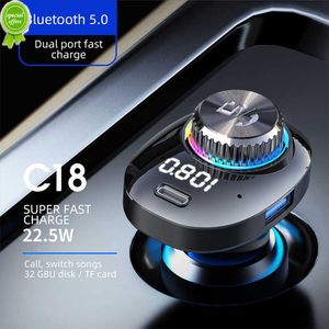 新しいBluetooth FMトランスミッターアダプターカー22.5W高速充電ワイヤレスハンズフリーコールデュアルUSBタイプC充電器MP3音楽プレーヤー