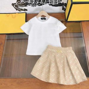 23ss skirt set kid sets kids designer clothes girls Round neck full double F printing Short sleeve t-shirt Elastic waist print skirts suit baby clothes