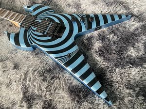 Chinese OEM electric guitar flying V style metal blue color duplex tremolo system zakk wylde audio