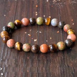 MG1836 8 mm Red Jasper Unakite Tiger Eye Stone Azurite blandat armband Earth Element Wrist Mala