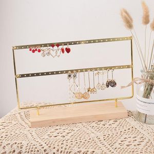 Boxes Metal Jewelry Earring Display Stand Organizer Holder Necklace Ring Jewelry Storage Wooden Base Tray Boho Store Decor Woman Gifts