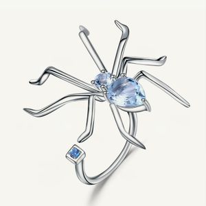 Ringe GEM'S BALLET Spinnenform Natürlicher Himmelblauer Topas Ring 925 Sterling Silber Edelstein Tier Punk Ringe Für Frauen Party Lustige Geschenke