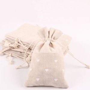 Boxes Heart Linen Gift Bags 11x16cm 13x17cm pack of 50 Party Candy Muslin Sack Makeup Jewelry Drawstring Bags