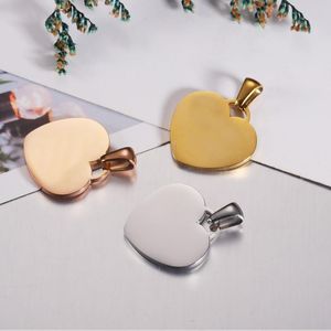 charms 100% Stainless Steel Heart Charm Blank For Engrave Rose Gold/Gold/Silver Color Metal Heart Charms High Polished Wholesale 20pcs