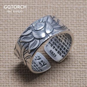 Rings Real Sterling Sier Lotus Rings for Men and Women Heart Sutra Scriptures Engraved Buddhism Jewelry Size 513