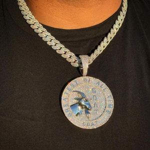 Necklaces Bling Iced Out Full Diamond Rock Punk Jewelry Micro Paved Big Heavy Cuban Chain Hip Hop Men's Goat Shape Round Pendant Necklace