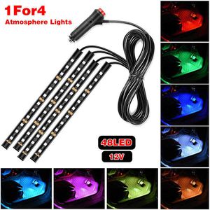 Interior do carro 48 led barra backlight ambiente ambiente pé luz usb isqueiro atmosfera decorativa lâmpada acessórios de automóveis