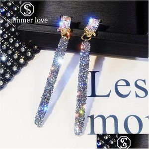 Dangle Chandelier New Fashion 925 Sier Needle Rhinestone Long Earring For Woman Fl Crystal Zircon Classic Jewelry Korean Simple Ea Dh258