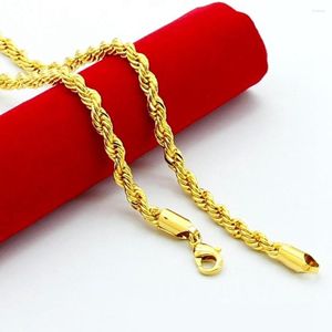 Zincirler 4mm genişliğinde zincir sarı altın dolu erkek kolye bükülmüş düğüm