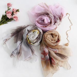 Scarves Spring 2023 Korean Flower Printing Lady Silk Scarf Summer Sun Protection Decoration Air Conditioning Room Yourou ShawlScarves
