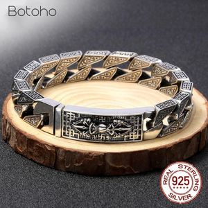 Bangle 925 Sterling Silver Vajra Bracelet for Men Retro Six Word's Wide 12mm Man Bracelets Heavy Thai Silver Fashion Jewelry Gifts