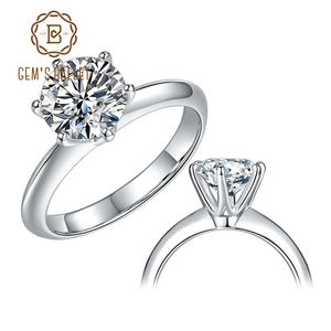 Anelli GEM'S BALLET Anello in oro bianco 18 carati con Moissanite 1 ct 2 ct 3 ct Rotondo Moissanite con diamante solitario Anelli di fidanzamento per le donne