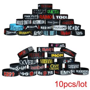 Bracelets 10pcs Heavy Metal Bands Silicone Bracelets Rock and Roll Music Wristbands Punk Fans Gift Collection